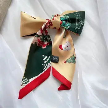 Raudonas kalėdinis šilkinis šalikas Paprasta atspausdinta juostelė Galvos juosta Ilgas šalikas Plaukų kaklaraištis Briedžių šalikas Plaukų juosta Moterys
