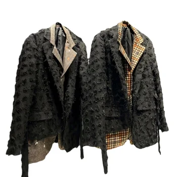 Rudenį ir žiemą dėvėtas Skustas Retro Frayed vyriško palto kostiumas Netaisyklingo dizaino vyriškas ir moteriškas laisvas madingas švarkas