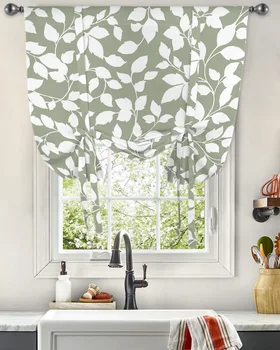 Sage Green Leaves Vine Mann Tekstūra Užuolaidos svetainei Miegamasis modernus pririškite langą Užuolaida Virtuvė Trumpa užuolaida