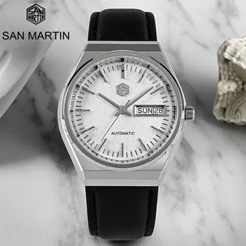 San Martin 37mm automatinis laikrodis vyrų dienos datos ekranas Fashion Seagull ST2100 mechaninis rankinis laikrodis vandeniui atsparus laikrodis Safyras