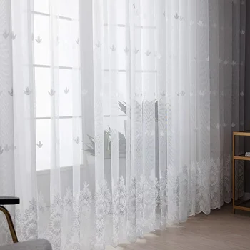 siuvinėjimas Baltos tiulio užuolaidos svetainei miegamasis Skaidrus voile užuolaidų langas Užuolaidos Virtuvė Pasirinktinis dydis