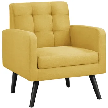 SmileMart Moderni kuokštinė akcentinė kėdė su gumine medine kojele svetainei, geltoni balkono baldai Terasos baldai