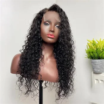 Soft 26Inch 180%Density Long Natural Black Kinky Curly Preppeed Glueless Nėrinių priekinis perukas moterims su babyhair Daily Cosplay