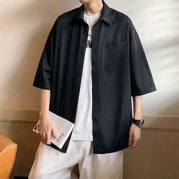 TFETTERS marškinėliai vyrams 2024 m. vasara Apversta apykaklė Vienspalviai marškiniai puse rankovių Anti Wrinkle Thin Japan Style Vyriški drabužiai