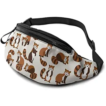 Travel Fanny Pack Casual Waist Bag with Headphone Jack Adjustable Strap Cute Red Panda on Brown Polyester Casual