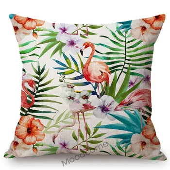 Tropiniai augalai Gėlių paukščiai Palmių lapai Mieli paukščiai Flamingo Pagrindinis Dekoratyvinė sofa Mesti pagalvės dėklas Akvarelės gėlių pagalvėlės dėklas