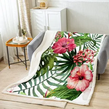 Tropiniai lapai Vilna Mesti antklodę Vaikai Lapų raštas Pliušinė antklodė lovai Sofa Kušetė Botanikos gėlių lapų šakos