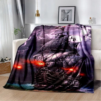 Valčių laivas Monstras minkšta pliušinė antklodė,Piratų valtis,Barkas,Flanelinė antklodė Mesti antklodę svetainei Miegamasis Lova Sofa Piknikas