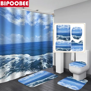 Vasaros jūra Mėlynas dangus Vandenynas 3D spausdinti Dušo užuolaidos Vonios užuolaidos Tualeto dangtis Neslidus kilimas Kilimėliai Kilimėliai Namų dekoras