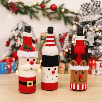 Vyno butelių dulkių dangtelio maišeliai Megzta vilna Noel kalėdinės dekoracijos namams Navidad vakarienės stalas Dekoro kalėdinės dovanos
