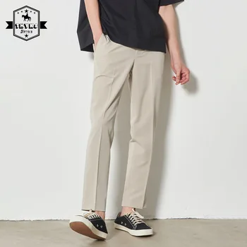 Vyriškos laisvos prigludimo tiesios apkarpytos kostiuminės kelnės Harajuku paprastos plonos tvirtos kelnės Vyriškos korėjiečių laisvalaikio mados sportinės kelnės