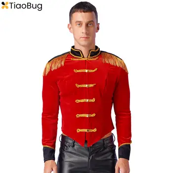 Vyrų cirko ringmaster kostiumas Helovino karnavalas Cosplay ilgomis rankovėmis stovo apykaklė Fringed Pečių lenta Aksominis švarkas Paltas