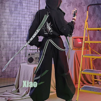 Xiao Cosplay kostiumų perukas Genshin Impact Xiao Element Cosplay Xiao Fans Derivative Black Suit Black Daily Wear Man Sets