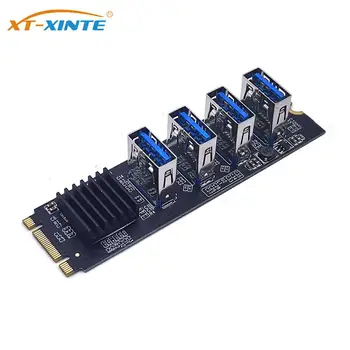 XT-XINTE M.2 PCIE į 4 prievadų USB3.0 stovo kortelę M raktas PCI-E X1 adapterio kortelė nuo 1 iki 4 Išplėtimas BTC Minner PC, skirtas Mac Os Windows