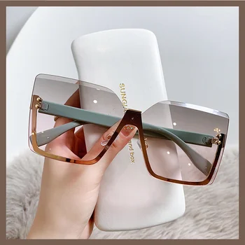 YOOSKE Pusės rėmelio metaliniai akiniai nuo saulės moterims Vyrai Kvadratiniai akiniai nuo saulės Moteriški oversized Gradiento akiniai Atspalviai UV400 veidrodis