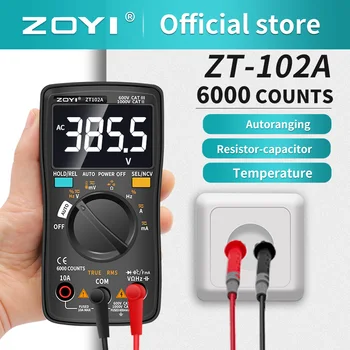 ZOYI ZT102/102A Skaitmeninis multimetras 6000 skaičiuoja elektros skaitiklio tranzistoriaus testerį Automatiškai skambina kintamosios / nuolatinės įtampos proceso kalibratorius