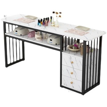 šiaurietiškas manikiūro stalas ir kėdžių komplektas Salono baldai Modernūs minimalistiniai vienviečiai dvigubi nagų stalai Profesionalus manikiūro stalas