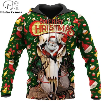 Šiauriniai elniai Linksmų Kalėdų 3D pilnas spausdinimas Rudens vyrų džemperis su gobtuvu Unisex Prabangus džemperis su gobtuvu Laisvalaikio striukė Sportiniai kostiumai DW744