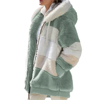 Žieminis moteriškas paltas Mada Laisvalaikio siuvimas Pledas Moteriški drabužiai Drabužiai su gobtuvu Moteriškas paltas Pliušinis moteriškas švarkas Naujas karštas išpardavimas